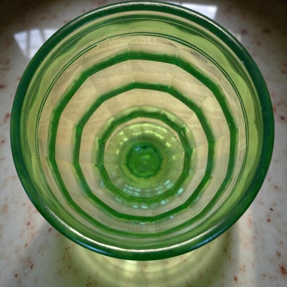 Pair of Hazel-Atlas “Colonial Block” Uranium Green Water Goblets – 5¾" Depressio - Picture 5 of 10